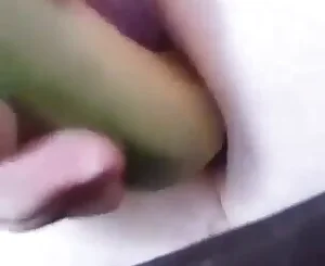 Unexperienced nubile masturbating with banana after school